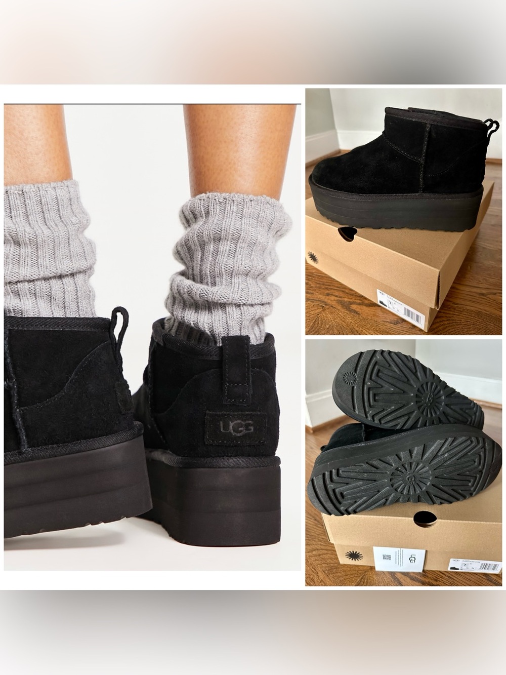 LIKE NEW! UGG Classic Ultra Mini Platform Boots, Black, US 7
